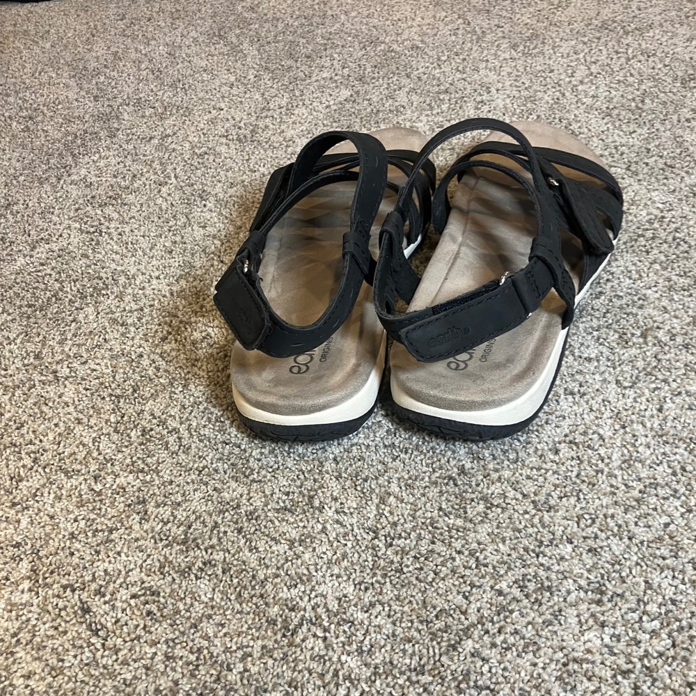 Earth Origins Womens Black Multi Strap Comfort Sandals 10M Hook Loop Adjustable - Picture 4 of 8